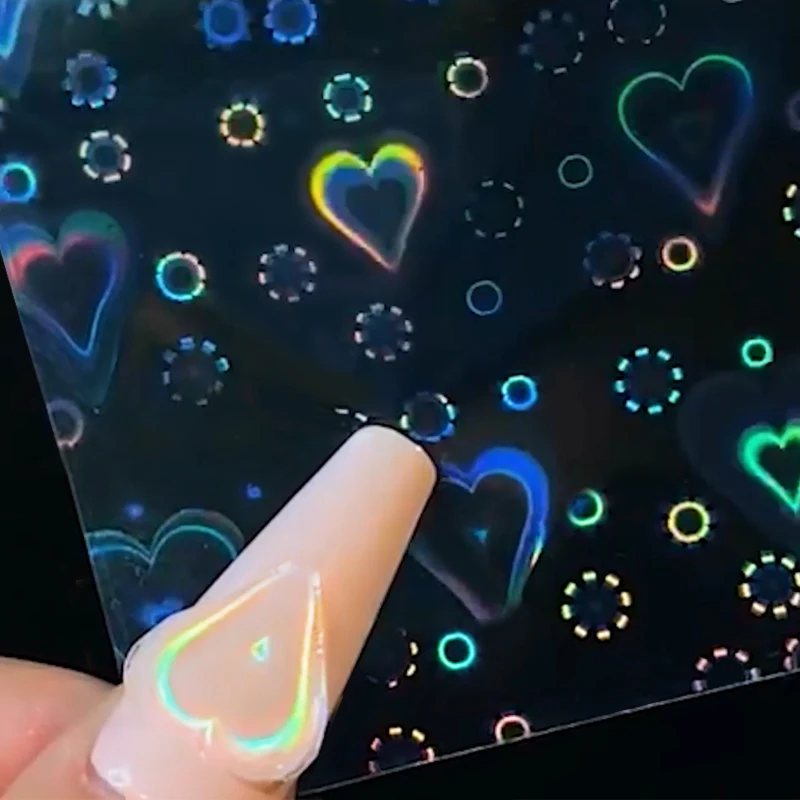 

Holographic 3D Nail Stickers Heart Love Self Adhesive Slider Sticker Nail Art Decorations Stars Decal Manicure Tool