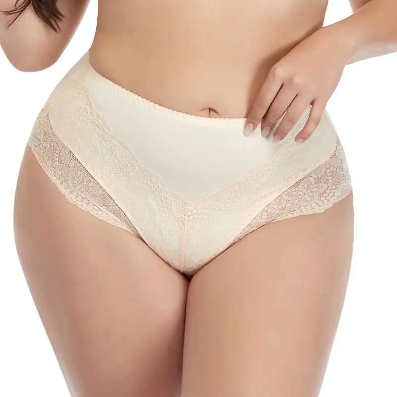 

High Rise female plump hips waist fat women big size panties breathable lace plus size underwear