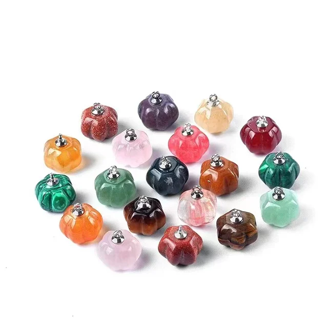 

Factory direct sales 13mm natural crystal mini sculptures colorful mix gold tiger eye crystal pumpkins for gift