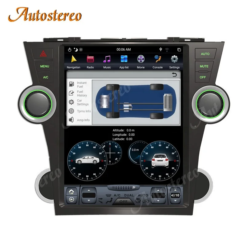 

For Toyota Highlander 2007-2013 Tesla Style Android 9 32+4 RAM Car GPS Navigation Auto Radio Stereo Headunit Multimedia Player