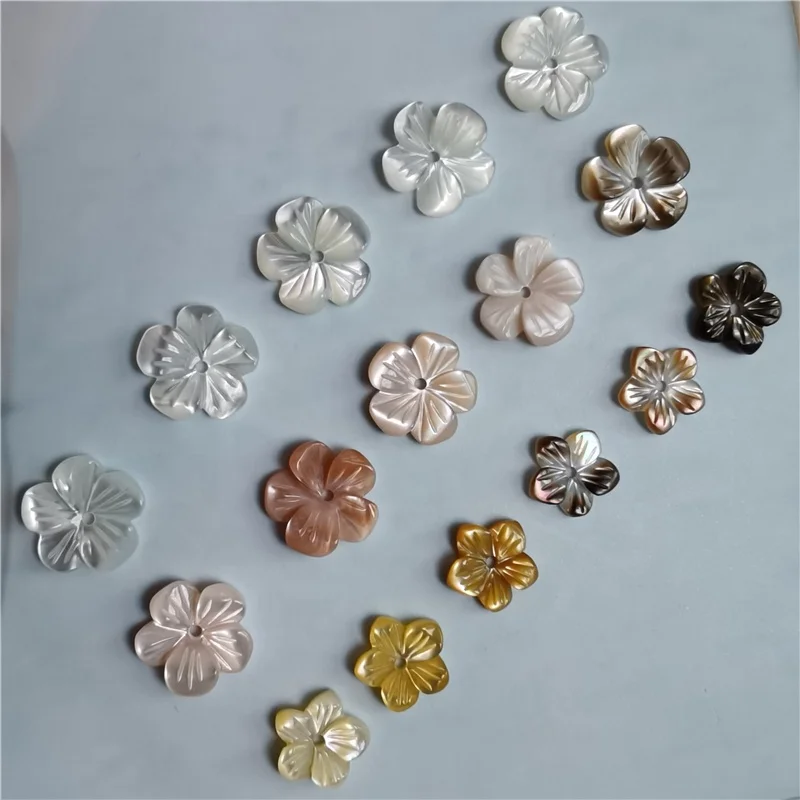 

Wholesale exquisite mother of pearl shell carved flower beads/ plum blossom for jewelry, White, black, yellow, pink