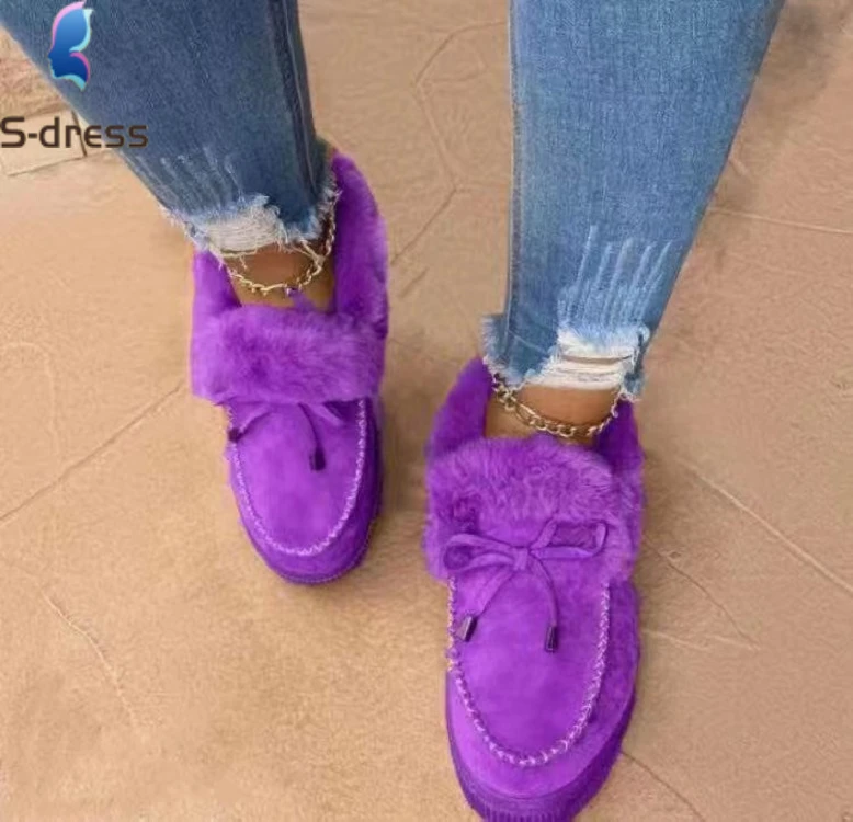 

Winter 2020 New European and American Plus Size Flat with Shallow Suede Upper Comfortable Warm Women Cotton Shoes, As photos
