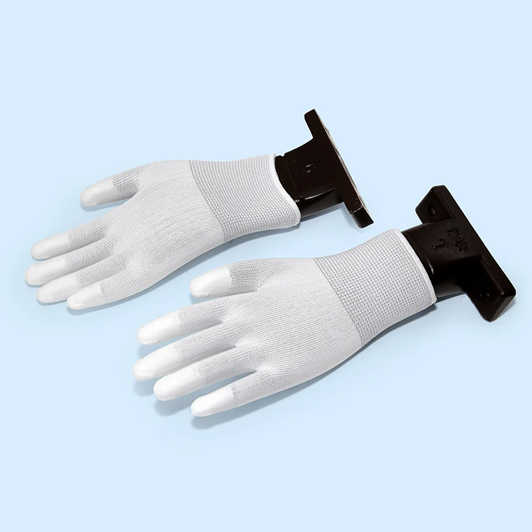 

Safety glove wholesale hand protective breathable polyester knitted fingertip top fit coated working non slip gloves, White