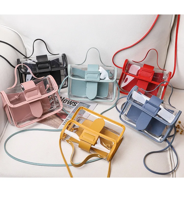 

fashion purses and handbags ladies shoulder bag Jelly transparent small square bag pu leather women handbags, Yellow, red, green, blue, black,pink