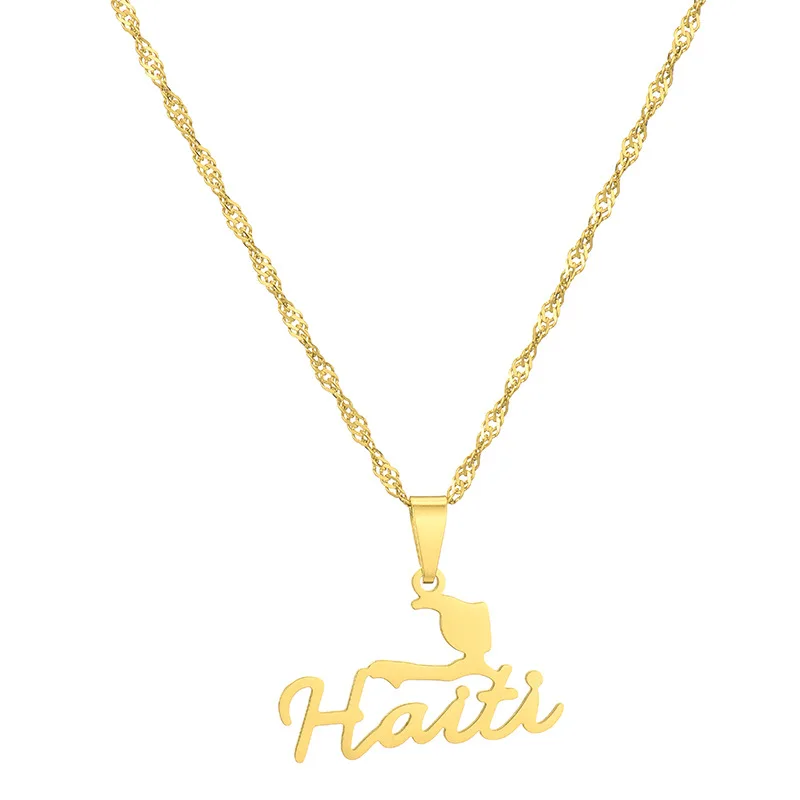 

Yiwu Meise Haiti Stainless Steel Map Necklace, Silver,gold,rose gold ,black ,blue