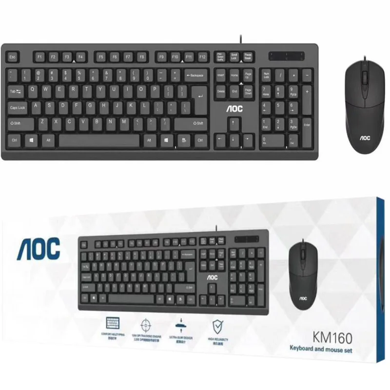 Color : Black MUCXI KM160 Wired Keyboard and Mouse Set Game Office Home USB Desktop Keyboard and Mouse Set 