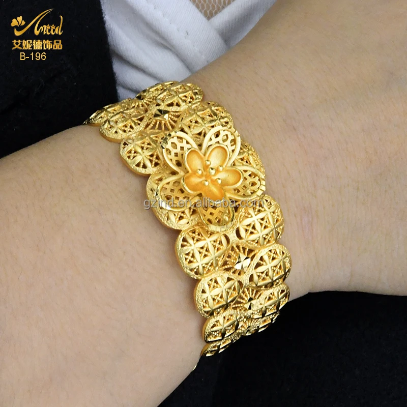 

Custom Large Open Indian 18K/24K Gold High Quality Gold Plated Copper Brass Designer Flower Charm Bangle, 24k gold plated