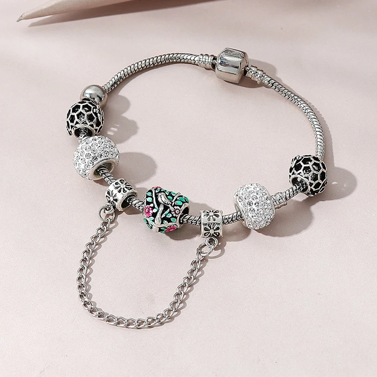 

Hot Sale Retro Rhinestone Crystal Heart Charms Bracelet CZ Cubic Zirconia Charm Bracelet