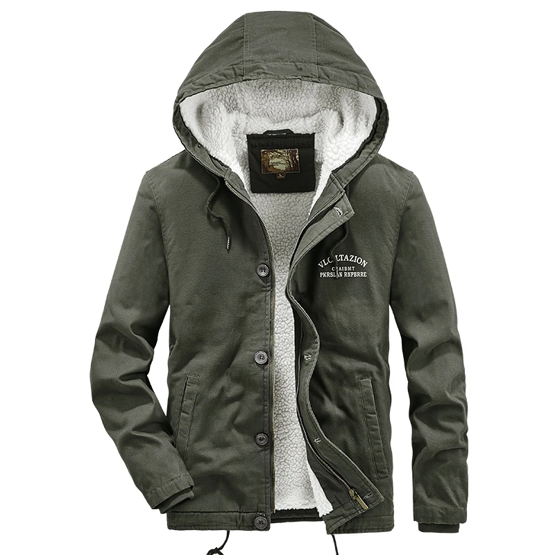 

Fleece lined Keep warm Anglicanum Coat for Men Outdoor Casual Cotton Overcoat, Khaki /black /green