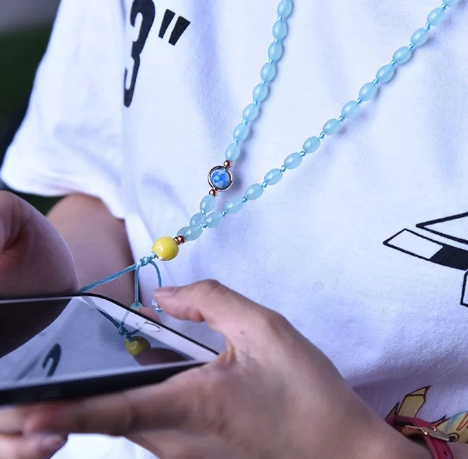 

New fashion Beads mobile phone lanyard anti fall protect Crystal lanyard strap for all hole phone case, Red,yellow,pink,light green,light blue,blue