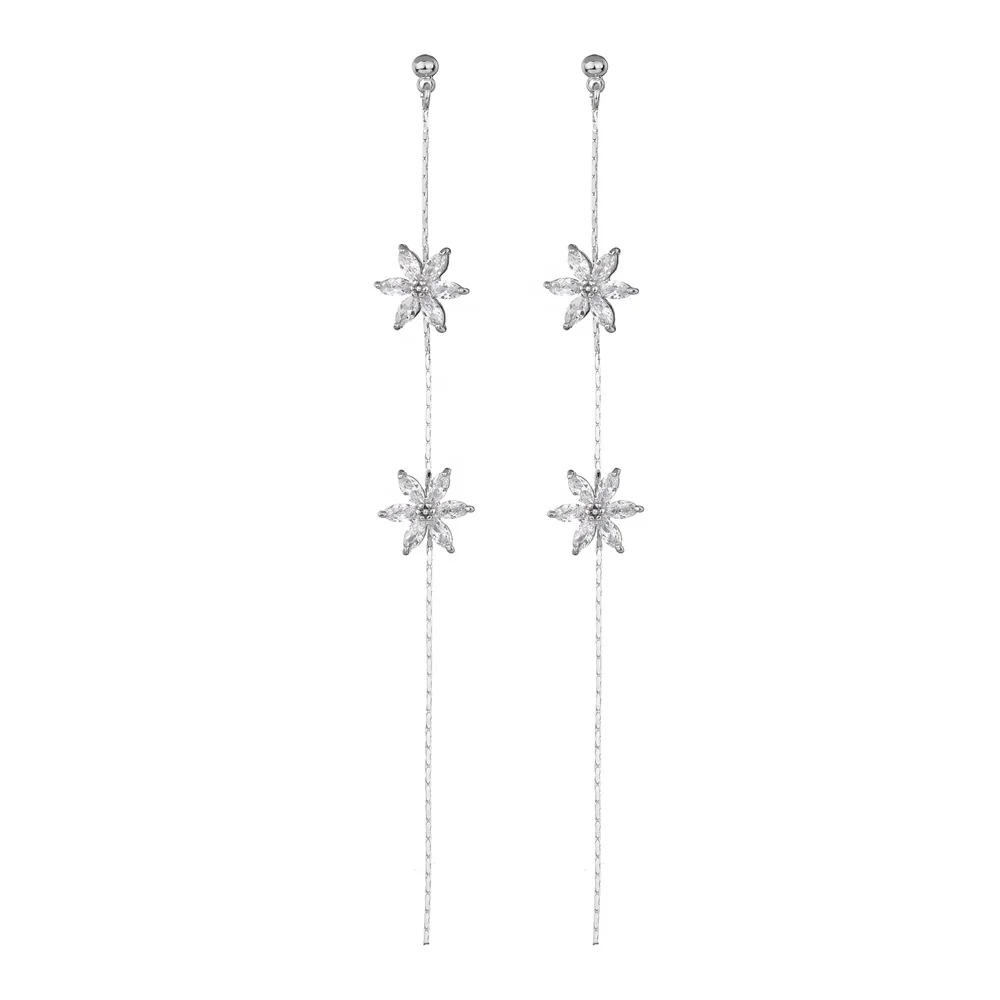 

Long Ice Flower Pendant Jewelry Platinum Plated Jewellery DIY Charm Women Flower Earring, White,black