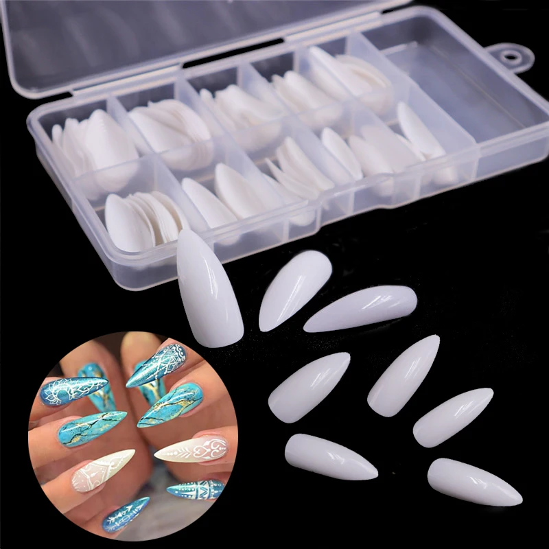 

100pcs/box White/Natural/Clear Nail Tips Long Stiletto fales Full Cover Flase Artificial Press on Nails for Women DIY, Clear,natural,white