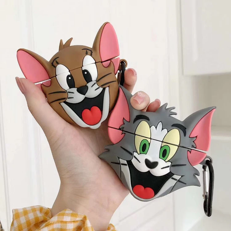 

Cute 3D Tom and Jerry design soft silicone case protective cover for airpods pro 3 air pods 1 airpod 2 cases w/ metal keychain