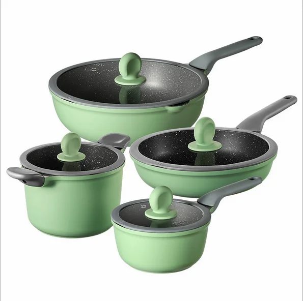

Hot Selling Kitchen Utensils Smoke-Free Non-Stick Pan Multifunctional Family Outdoor Picnic Tableware Set, Green