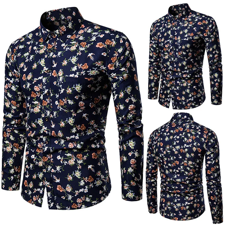 

2021 Long Sleeve Personalized Slim Mercerized Color Ink Painting Shirt Long Sleeve Shirt Blusas Men's Floral Shirt