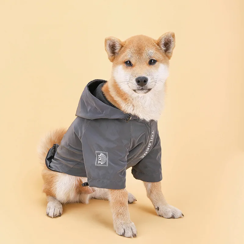 

New pet clothes small medium size dog rainproof hooded two leg clothes wholesale sport dog rainproof luxury raincoat for dogs