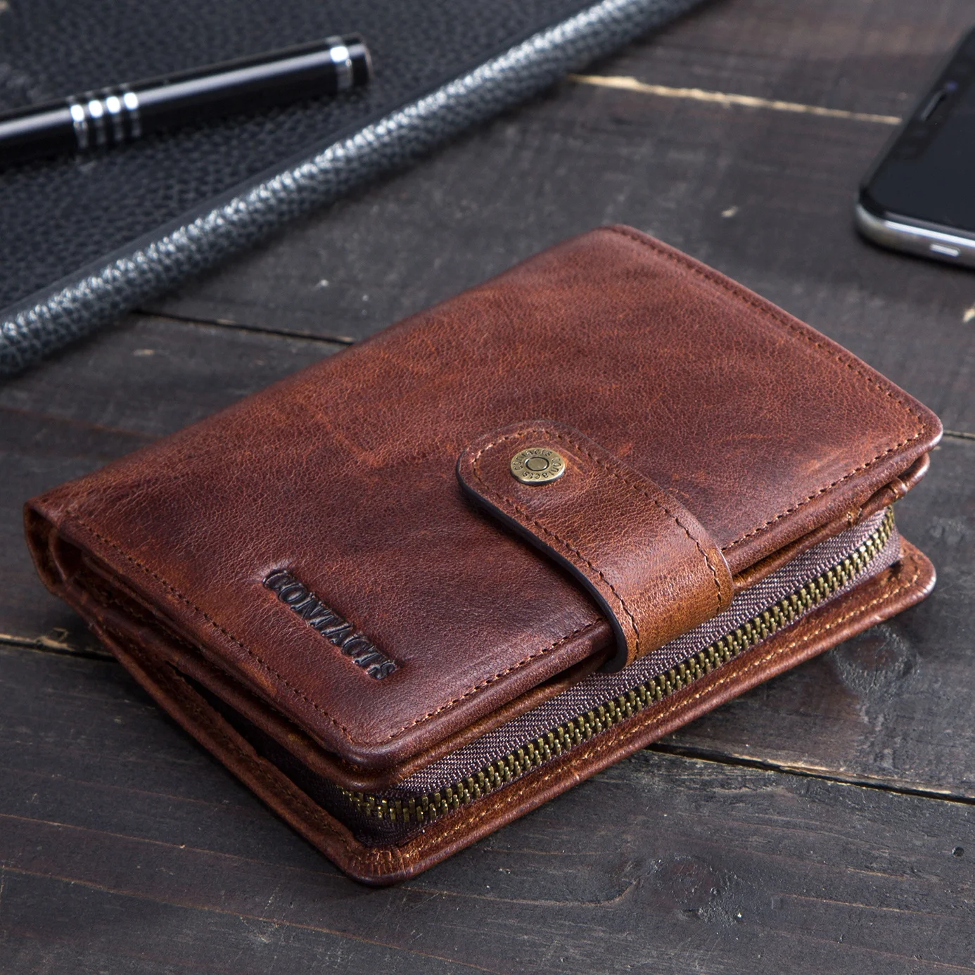 

Contact's luxury mens oil nubuck genuine leather card holder wallet RFID blocking coin purse full leather wallet for women men