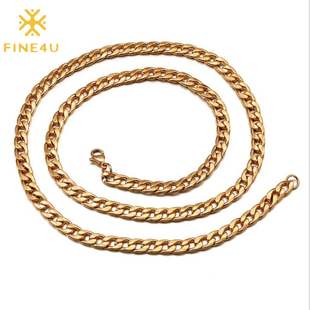 

Hip hop collar de hombre trend Figaro indentation 7mm stainless steel collares de oro 18k gold plated jewelry necklace men chain, Gold/steel