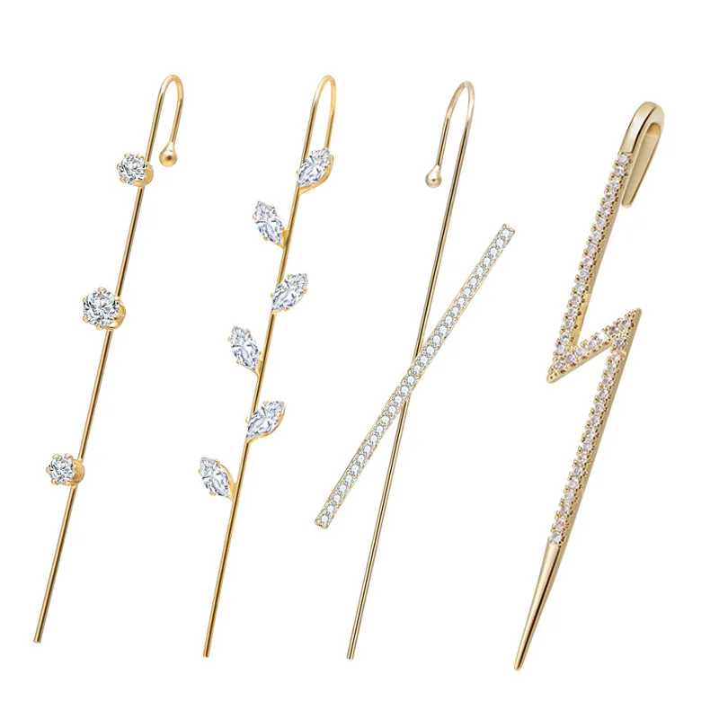 

2021 New Arrivals 18K Real Gold Plated Rhinestone leaf Star Clip On Earrings Bling Diamond Crystal Butterfly Ear Cuff Jewelry