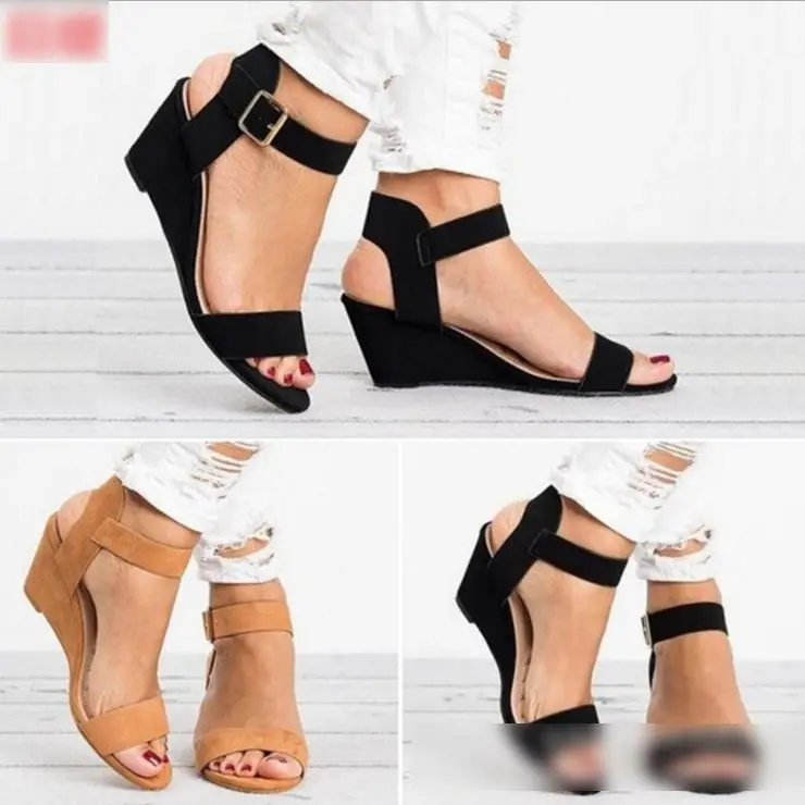 

Women Buckle Strap Shoes Lady Wedges High Heel shoes Fashion Female Sandal New Style Party Sandalia