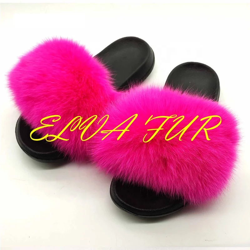 

Factory wholesale pvc slides ladies raccoon fur slippers women soft real fox fur slides, Colours