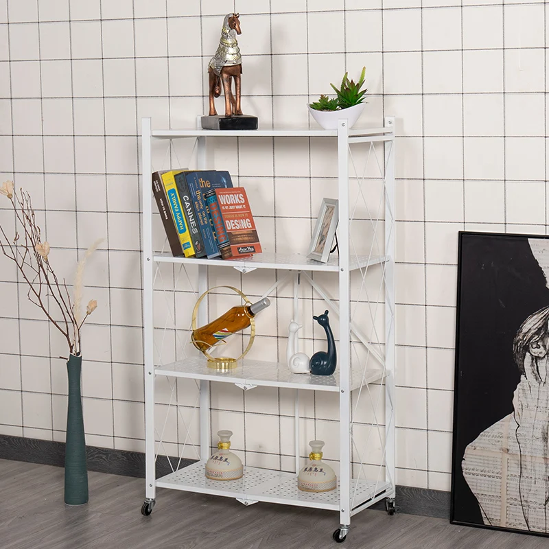 

High Quality Movable 4 Tiers home Metal Unit Wire Shelf Rack With Wheels, Black/white