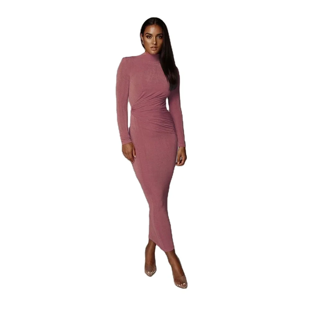 

Elegant women sexy turtleneck soild color long sleeve dress
