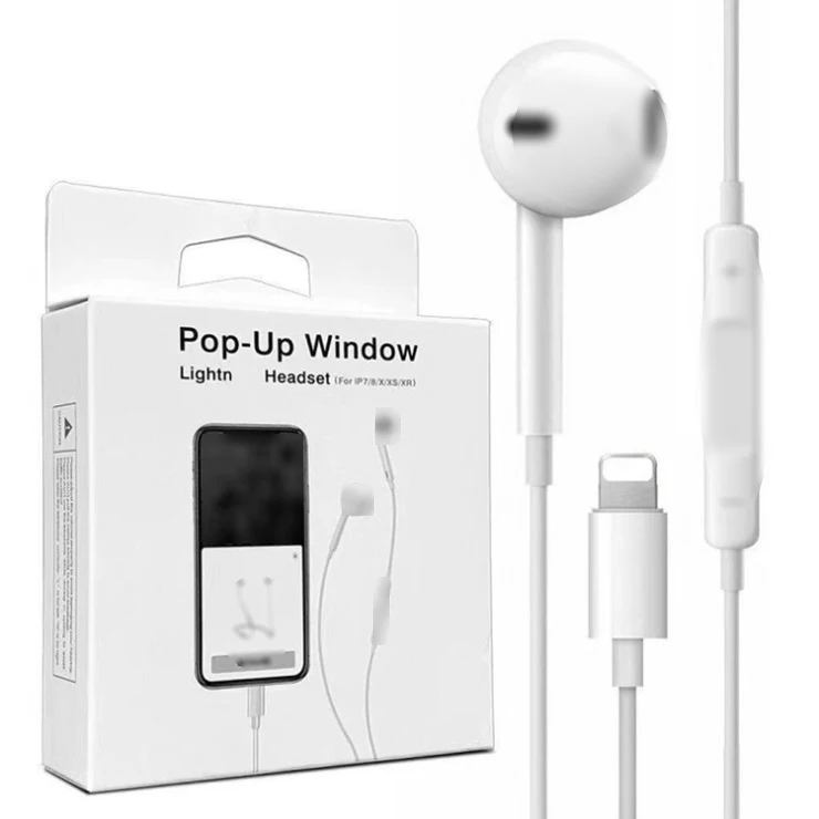 

For Apple Earpod pop up window for Light-ning Headset 1.2M Handfree with Mic Wired Earphone For iPhone 7 8 X 11 12, White