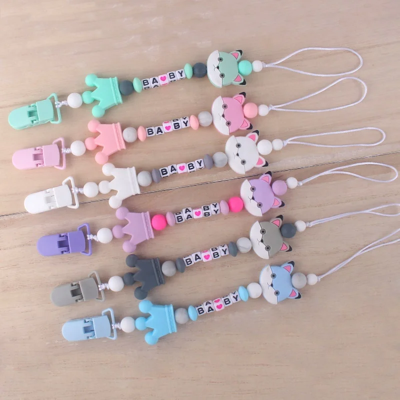 

Lovely cute DIY cute animal fox Silica gel Anti-lost beads Silicone pacifier chain baby fox silicone teether molar toy