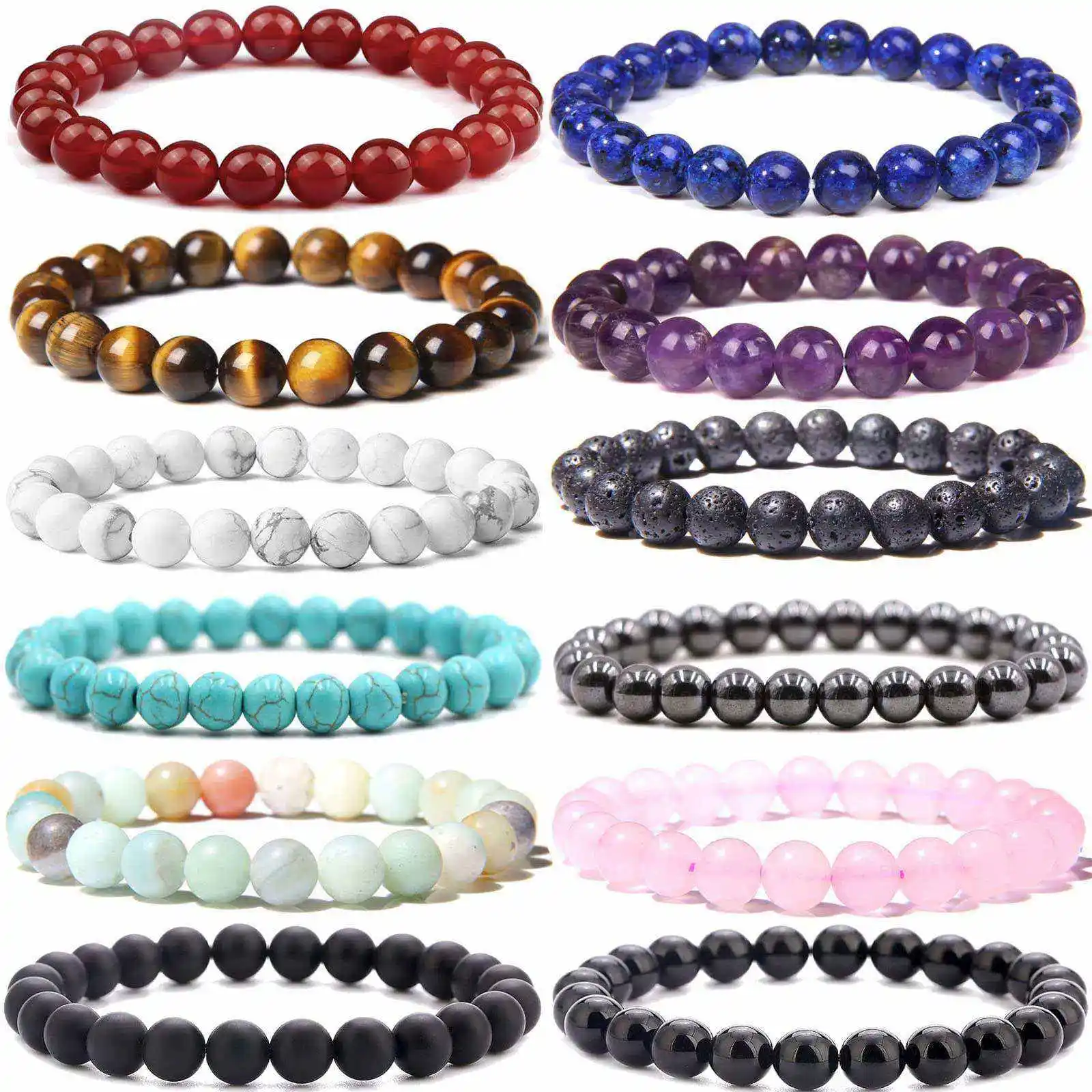 

Wholesale Amethyst Rose Quartz Dalmatian 8mm Crystal Bracelets