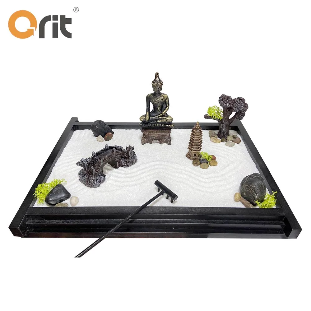 Custom Japanese Zen Garden Kit Design Resin Black Wooden Zen Garden