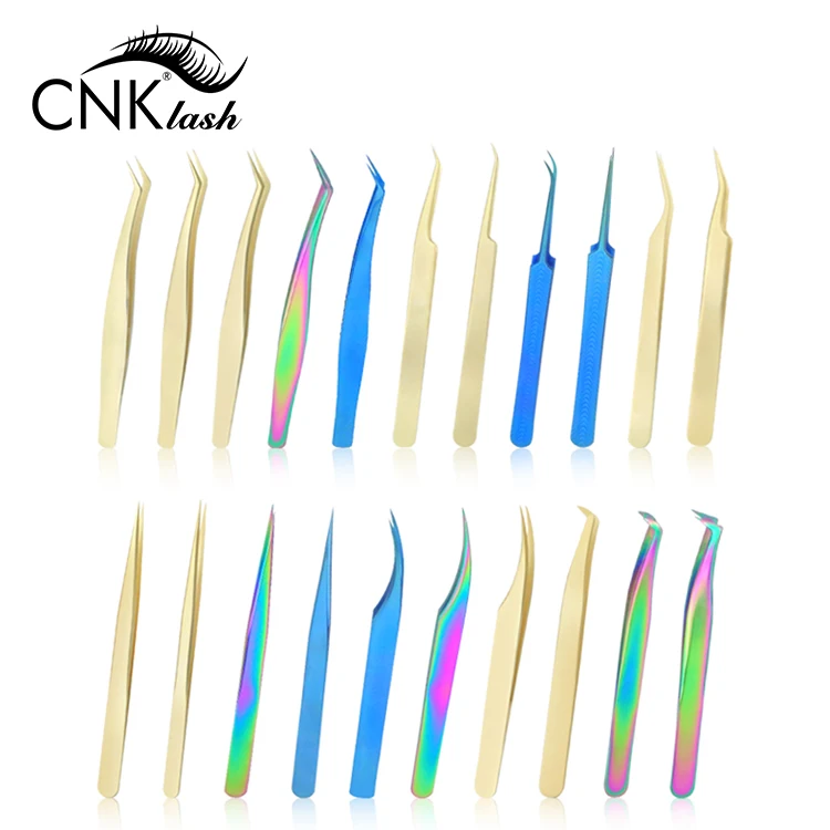 

Blue Color Rainbow Lash Extension Tweezer Gold Eyelash Tweezers, Rose gold