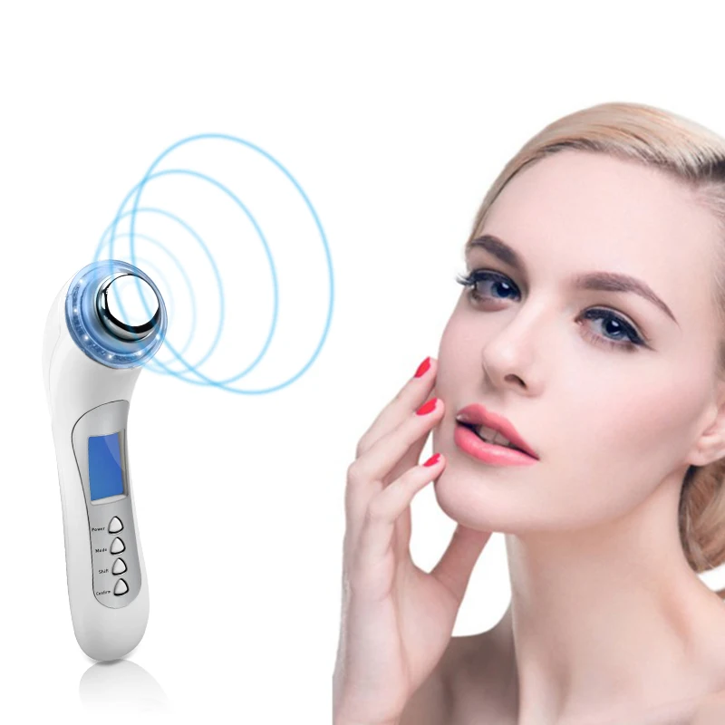 

New Beauty Product Ideas 2019 Beauty Parlour Machines 5 in 1 Ultrasonic Facial Massager, White/gold