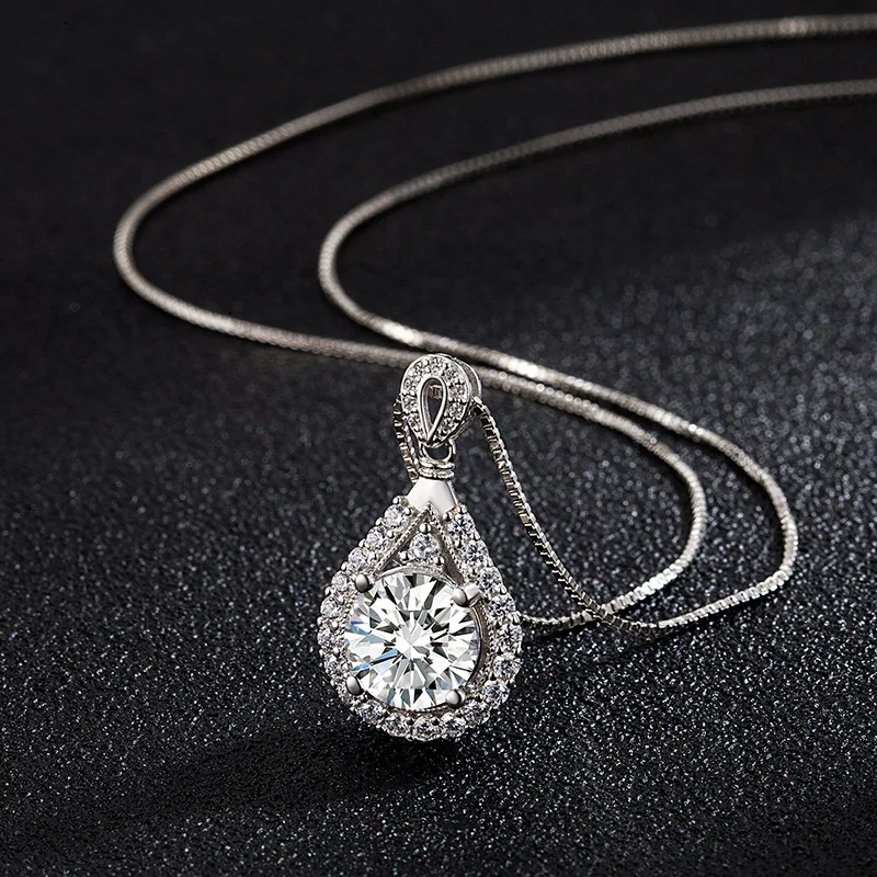 

Moissanite Stone Pendant Necklace One Carat Two Carats Diamond Pendant Jewelry Necklace for WOMEN, Silver