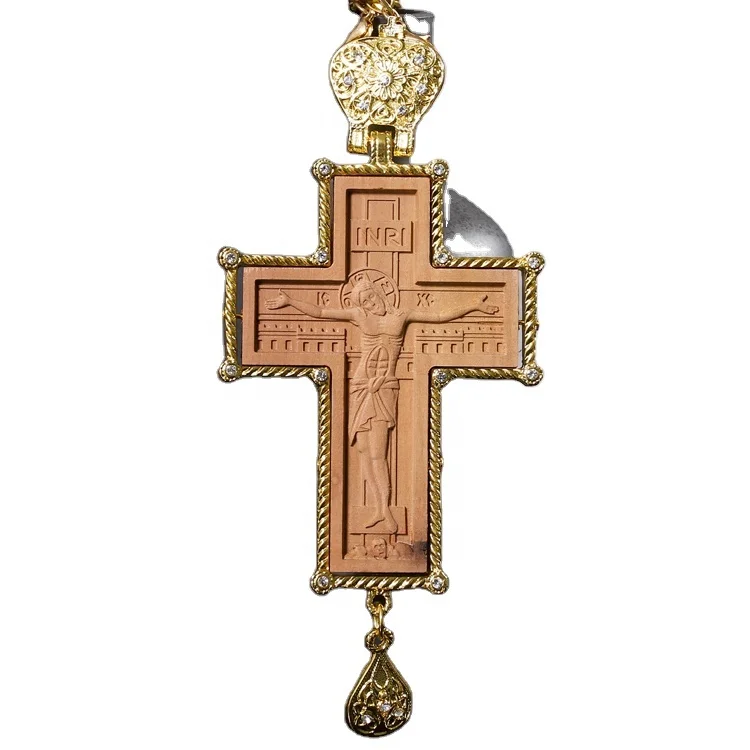 

Russian orthodox clergyman prayers golden Pectoral cross chain Crucifix, Picture