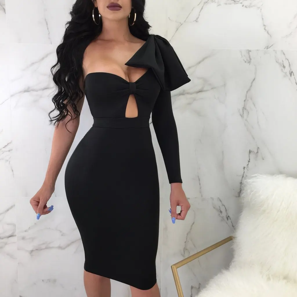 

TOB Knee length skirt made of zhigong fabric skew shoulder night dress for women sexy pencil dress Z386, Customized color