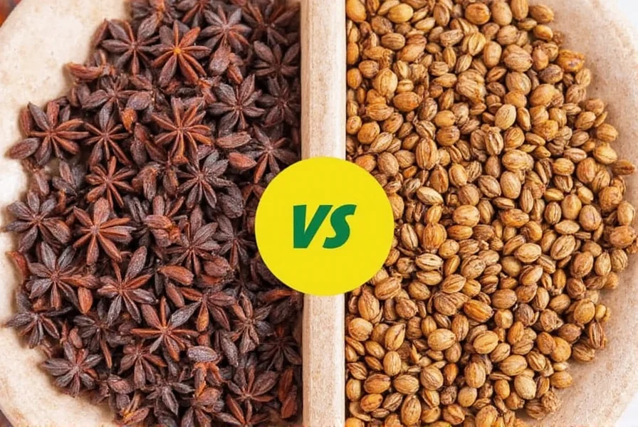 Ganze Sternanis-Schoten und gemahlene Gewürze im Vergleich
