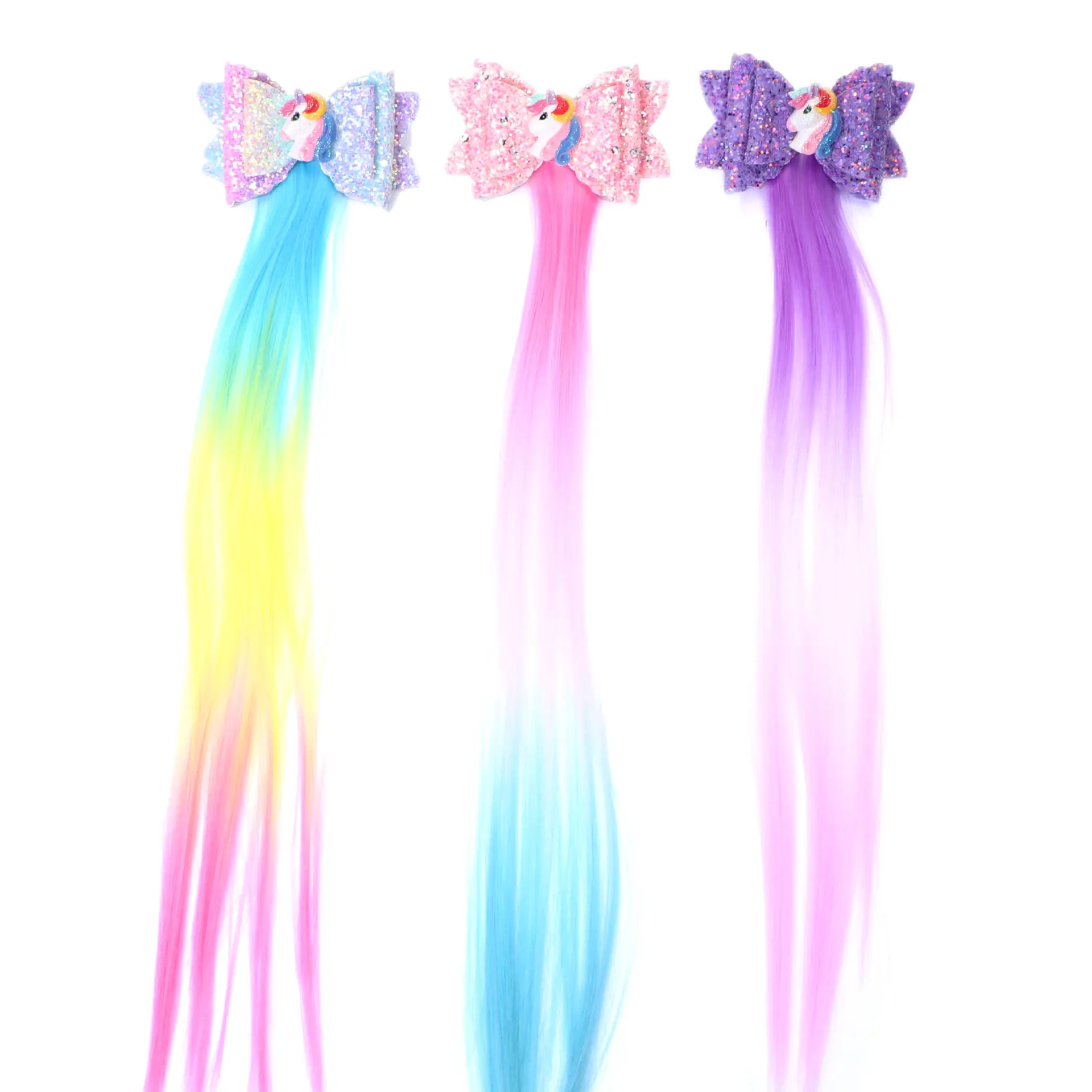

Hot Sale Pink Glittery Bowknot Fringed Straight Hair For Children Girls Bows Kids Hair Accessory, Pic showed