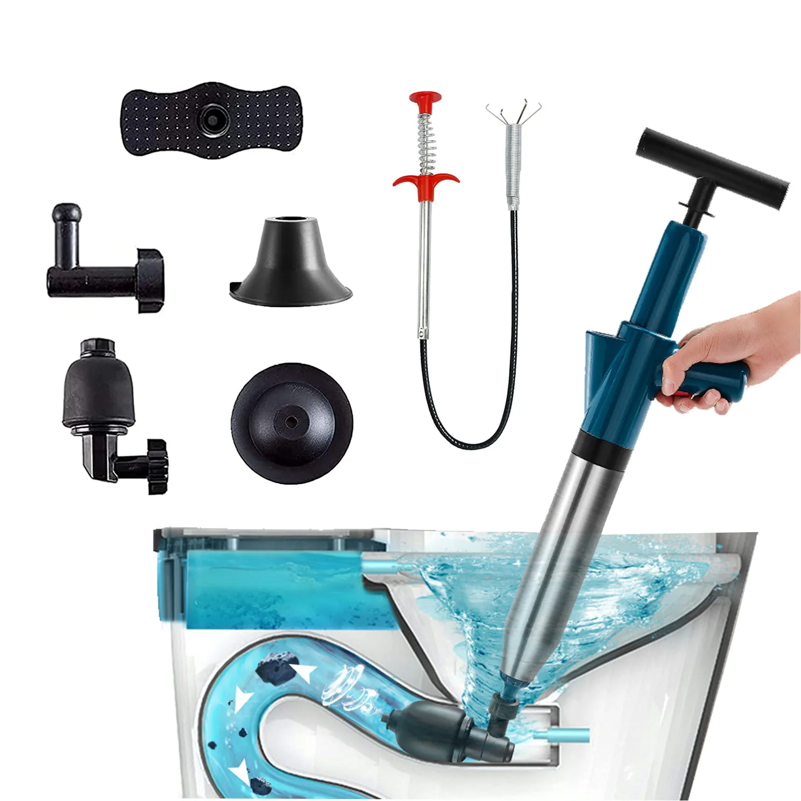 

2022 hotsale Manual Multi Function Drain Clean Pump Stainless Steel Toilet Plunger new design