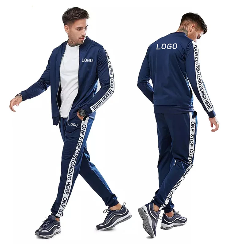 

High Quality Custom Printing Logo Slim Fitted Men Sport Gym Fitness Jogging Tracksuit Sweatsuit Set With Logo, Blue,black,red,dark or oem colors