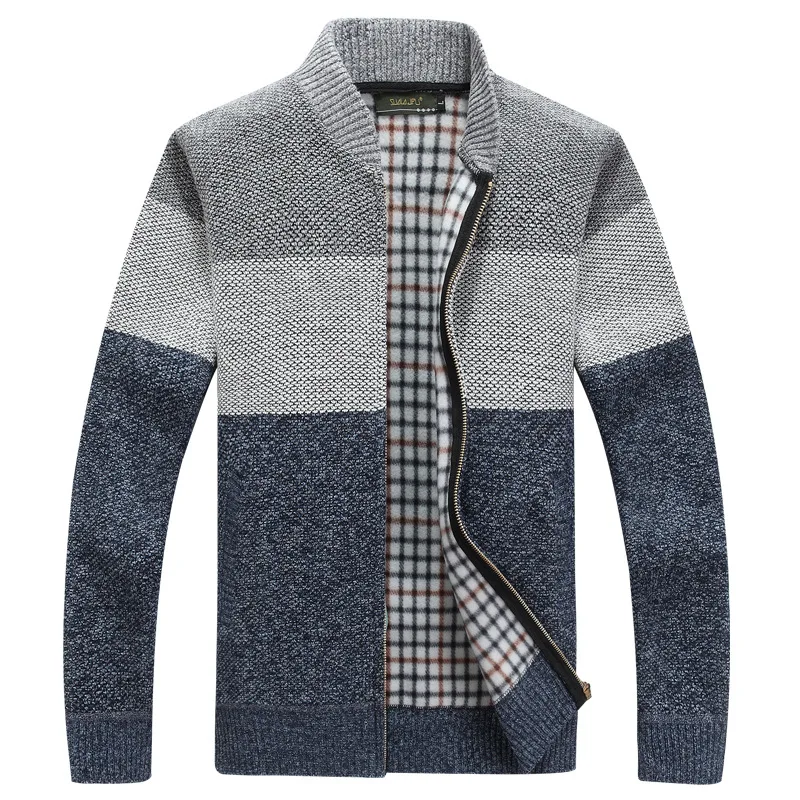 

V Neck Long Sleeve Grey Color Block Zip Up Mens Cardigan Sweater For Men, Dark grey, light grey, red
