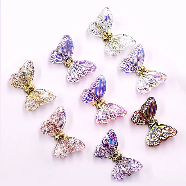 

Metal Decoration 3D Gold Resin Butterfly Nail Art Charms Zircon For Nails, 6 colors