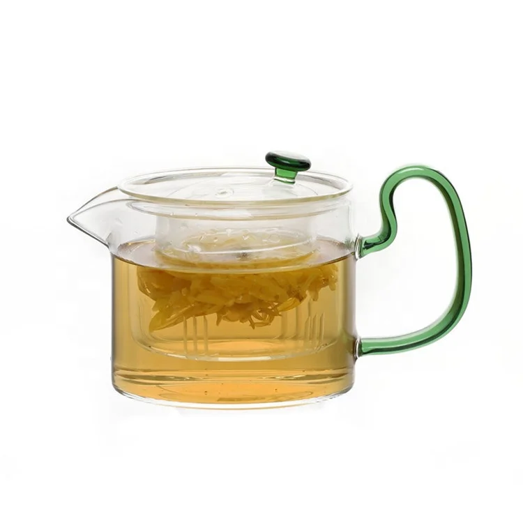 

Hot sale color handle glass tea pot household heating teapot, Transparent