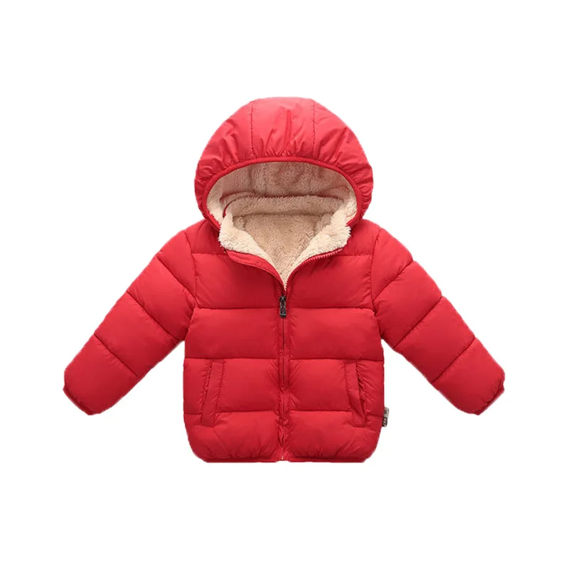 

winter autumn children kids polyester long sleeve zip red plush jacket with hat