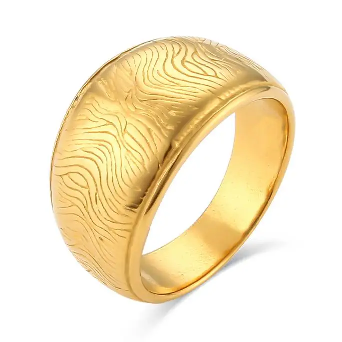 

Vintage fine grain round cover fashion jewelry ring Stainless Steel 18k Plated Gold Rings