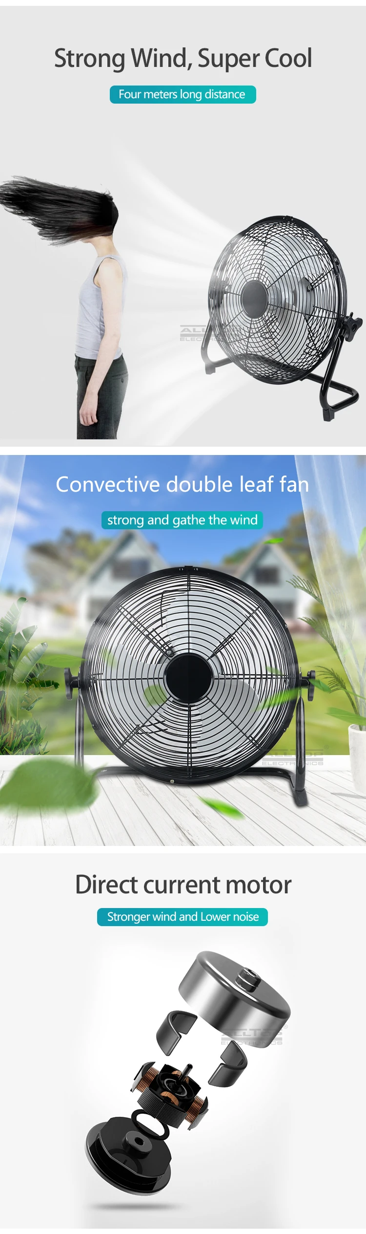 ALLTOP Super strong wind energy saving 24w solar panel rechargeable solar fan