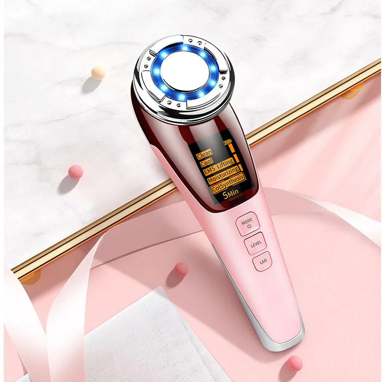 

5 in 1Rechargeable EMS Microcurrent Mesotherapy Face Massager for Beauty Whitening, Pink white