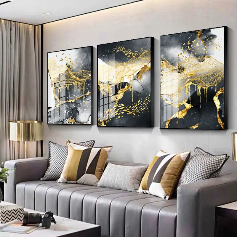 

Gray Golden Abstract Graphic Art Canvas Painting Luxury Style Poster Simplicity Print Contemporary Wall Picture Home Decoration