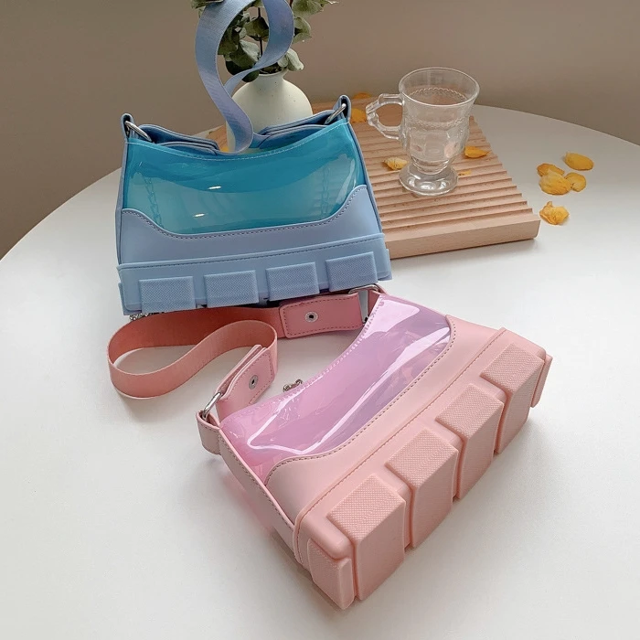 

Unique Novelties Fashion Tire Pattern Handbags for Women Candy Color small jelly Purses Underarm Shoulder Bag