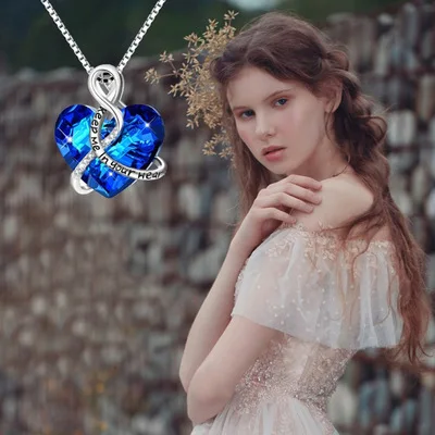 

Luxury I love you forever Heart-Shaped Pendant Dark Blue Crystal Necklace Jewelry for Women Gift Accessories 2021 New Wholesale, Picture shows